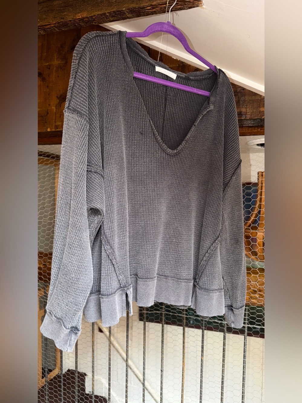 We The Free Buttercup Thermal Charcoal Ribbed Knit Top